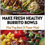 Vibrant Chicken Burrito Bowl with rice, beans, veggies, and grilled chicken inspired by Chipotle Recipes and Healthy Bowls.
